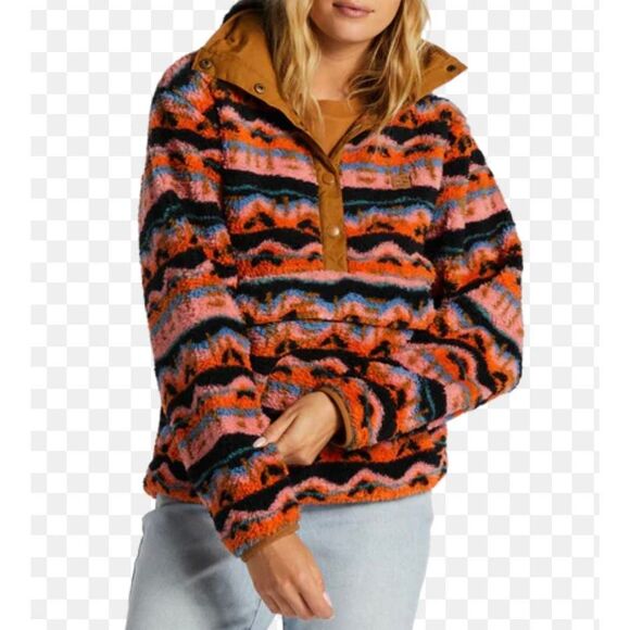 Billabong Switchback printed fleece Sherpa quarter snap pullover large - Picture 1 of 12